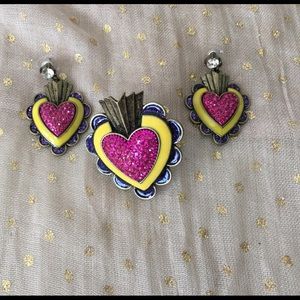 Betsey Johnson Heart Stretch Ring and Earrings